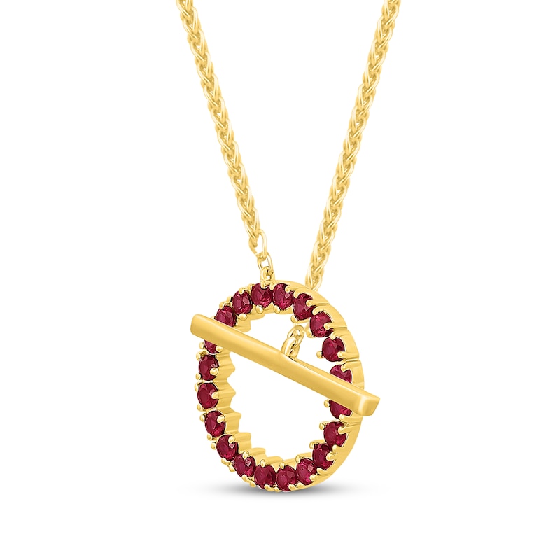 Main Image 2 of Lab-Created Ruby Circle Toggle Necklace 24K Yellow Gold Vermeil Sterling Silver 18"