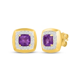 Cushion-Cut Amethyst & White Lab-Created Sapphire Frame Stud Earrings 24K Yellow Gold Vermeil Sterling Silver