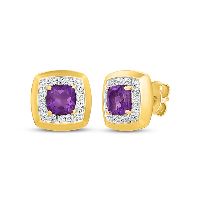 Main Image 1 of Cushion-Cut Amethyst & White Lab-Created Sapphire Frame Stud Earrings 24K Yellow Gold Vermeil Sterling Silver