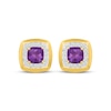 Thumbnail Image 2 of Cushion-Cut Amethyst & White Lab-Created Sapphire Frame Stud Earrings 24K Yellow Gold Vermeil Sterling Silver
