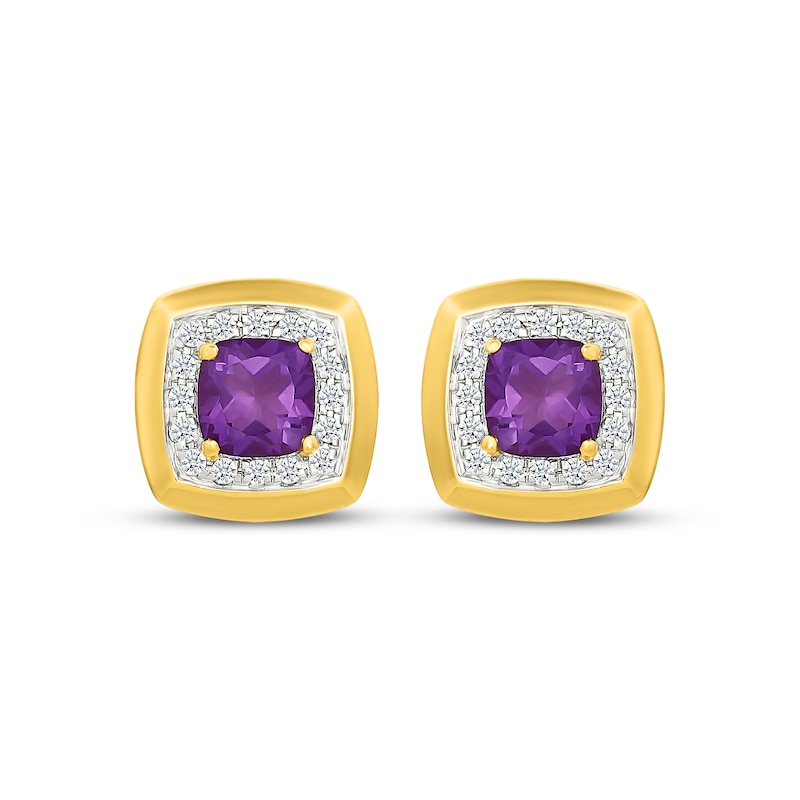 Main Image 2 of Cushion-Cut Amethyst & White Lab-Created Sapphire Frame Stud Earrings 24K Yellow Gold Vermeil Sterling Silver