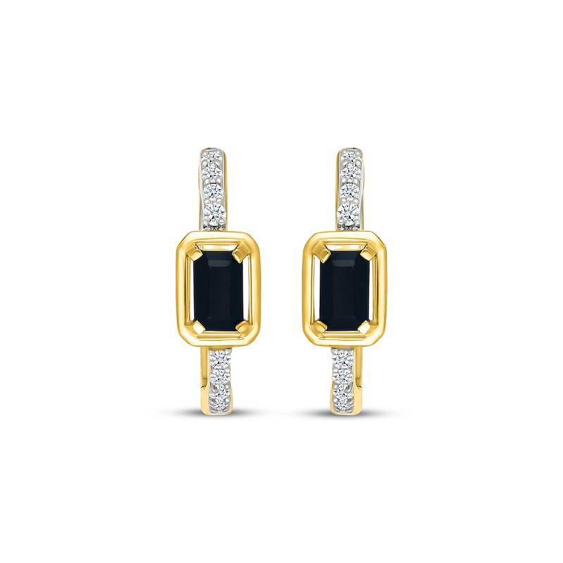 Main Image 2 of Emerald-Cut Black Onyx & White Lab-Created Sapphire Hoop Earrings 24K Yellow Gold Vermeil Sterling Silver
