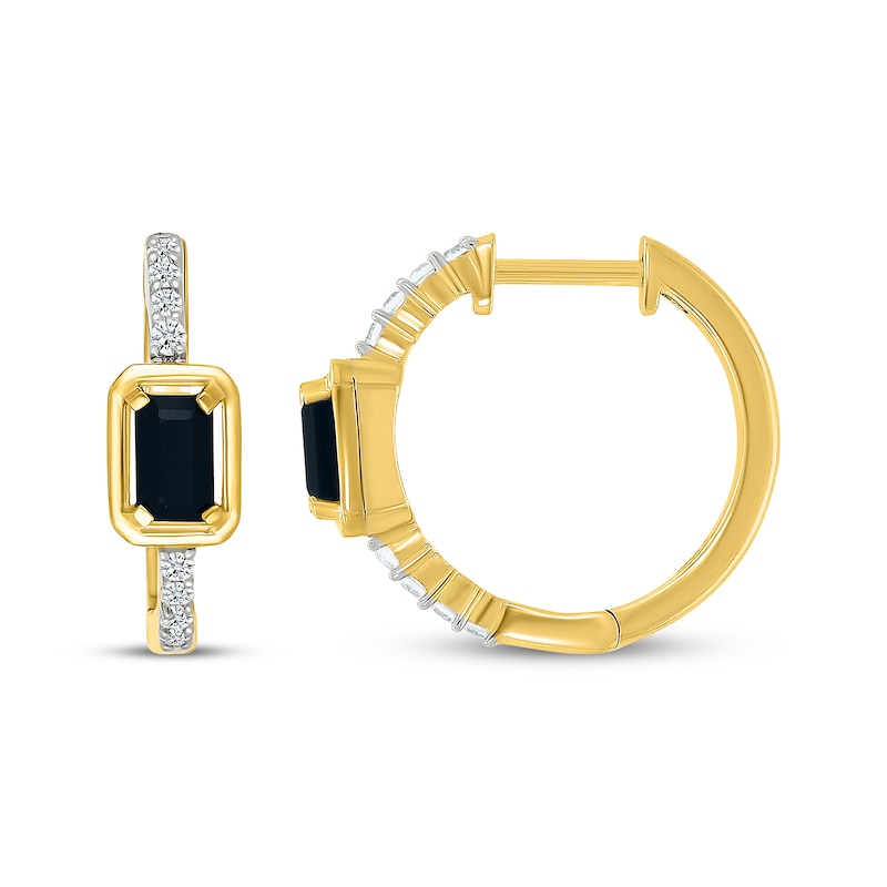Main Image 3 of Emerald-Cut Black Onyx & White Lab-Created Sapphire Hoop Earrings 24K Yellow Gold Vermeil Sterling Silver