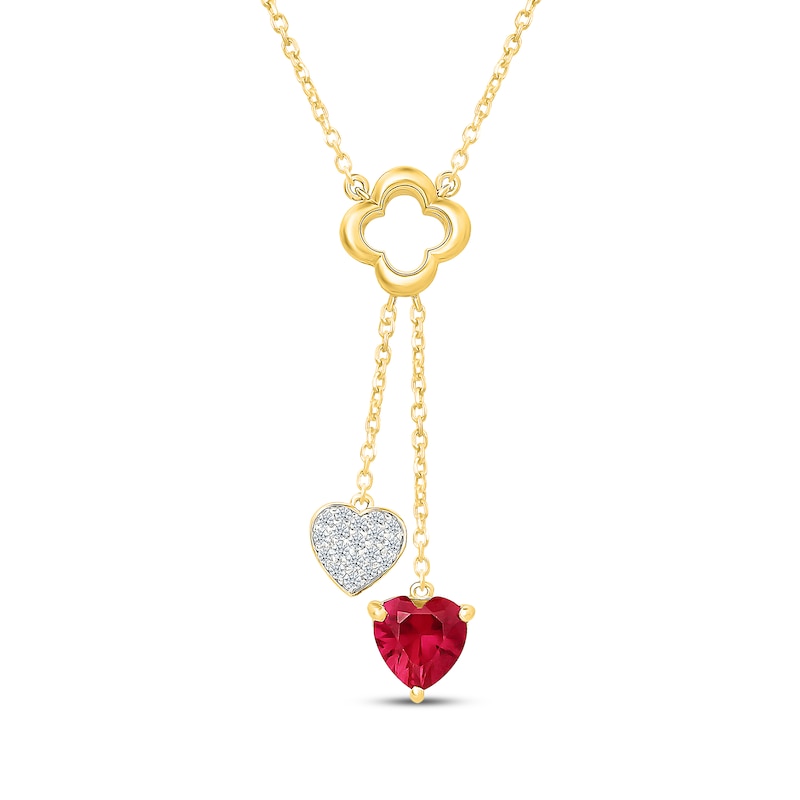 Main Image 1 of Heart-Shaped Lab-Created Ruby & White Lab-Created Sapphire "Y" Necklace 24K Yellow Gold Vermeil Sterling Silver 18"