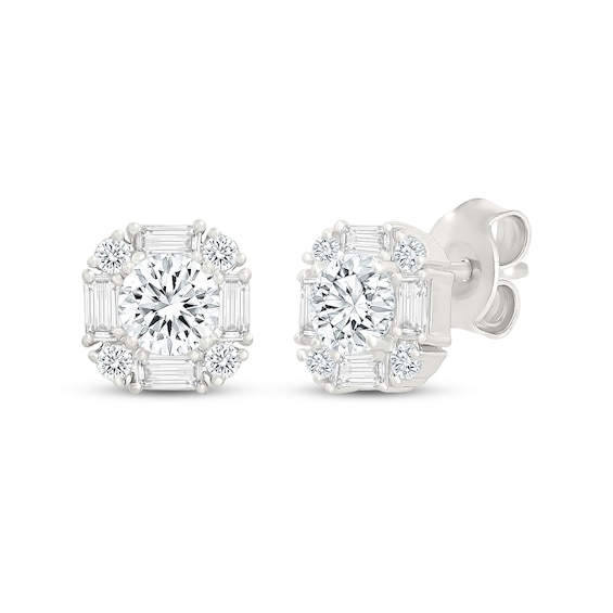 KAY Lab-Grown Diamonds Round & Baguette-Cut Halo Stud Earrings 1 ct tw 10K White Gold