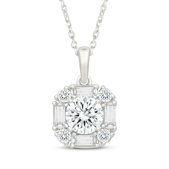 KAY Lab-Grown Diamonds Round & Baguette-Cut Necklace 1 ct tw 10K White Gold 18"