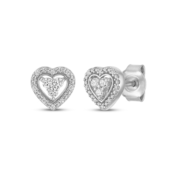 Diamond Heart Stud Earrings 1/10 ct tw Sterling Silver