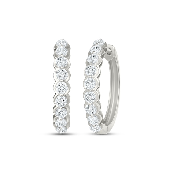 Diamond Scalloped Hoop Earrings 1 ct tw 10K White Gold