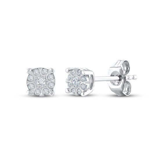 Diamond Halo Circle Stud Earrings 1/10 ct tw 10K White Gold
