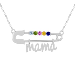 Color Stone Safety Pin 'Mama' Necklace