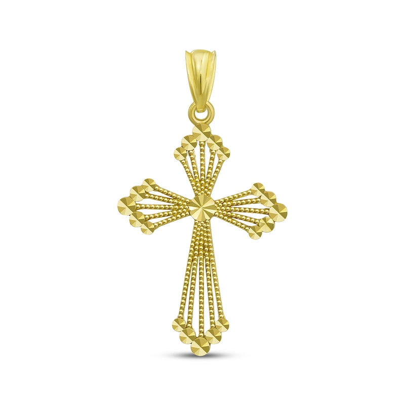 Diamond-Cut Cross Charm 14K Yellow Gold