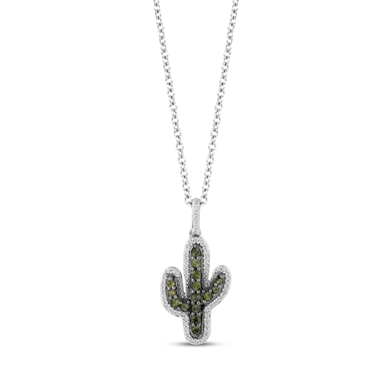 Disney Treasures Toy Story Green Tourmaline & Diamond Cactus Necklace 1/10 ct tw Sterling Silver 17-19"