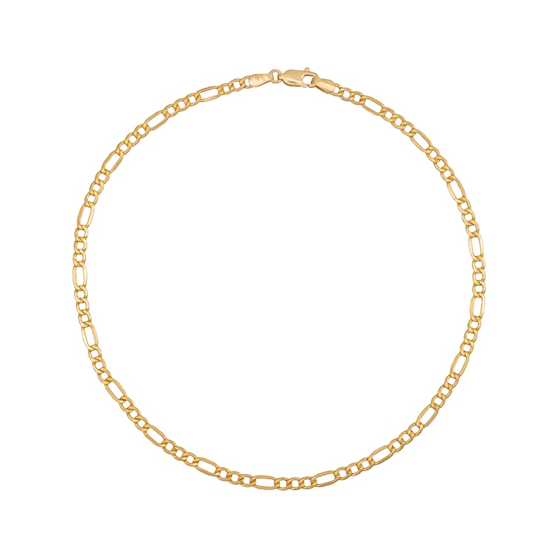 Hollow Figaro Chain Anklet 3.55mm 14K Yellow Gold 11”