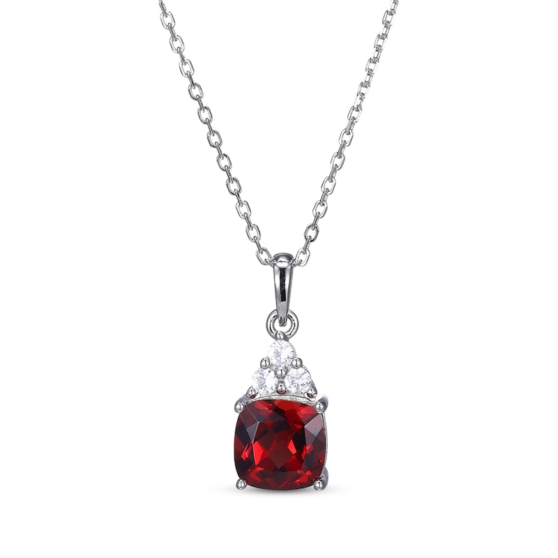 Cushion-Cut Garnet & Round-Cut White Lab-Created Sapphire Necklace Sterling Silver 18“