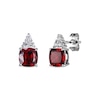 Thumbnail Image 0 of Cushion-Cut Garnet & Round-Cut White Lab-Created Sapphire Stud Earrings Sterling Silver