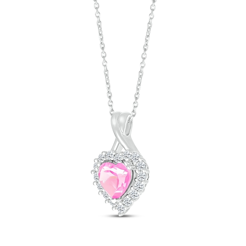 Heart-Shaped Pink & White Lab-Created Sapphire Necklace Sterling Silver 18”