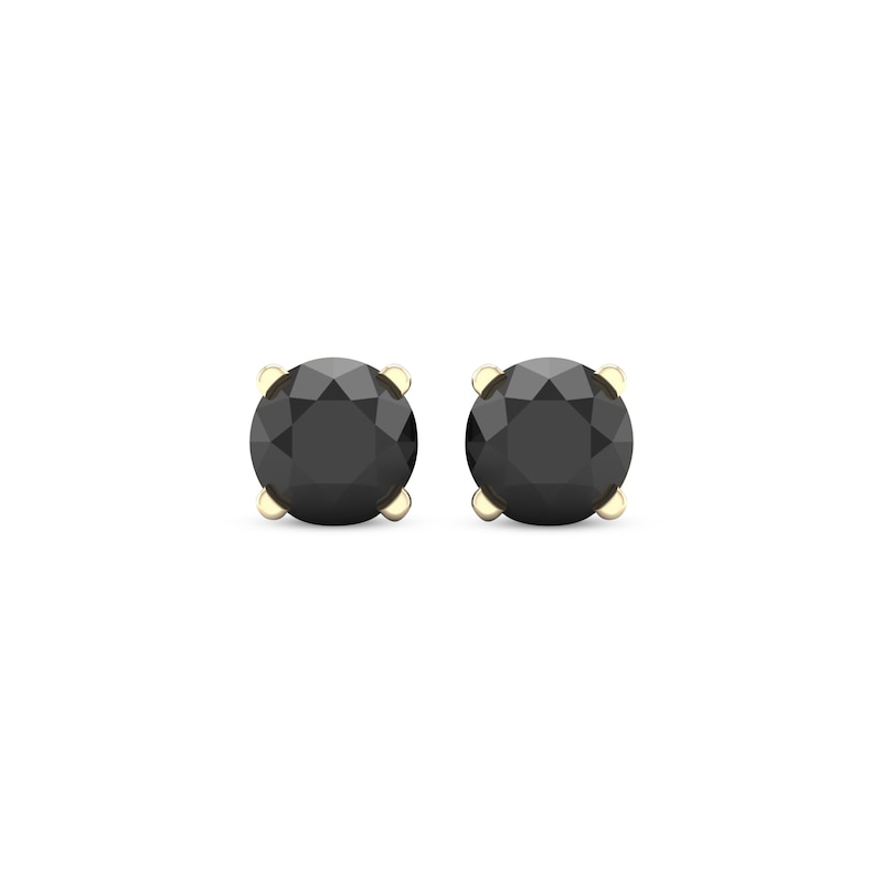 Main Image 2 of Round-cut Black Diamond Solitaire Stud Earrings 2 ct tw 10K Yellow Gold