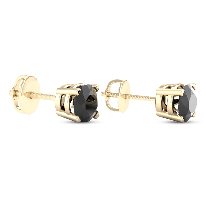 Main Image 4 of Round-cut Black Diamond Solitaire Stud Earrings 2 ct tw 10K Yellow Gold