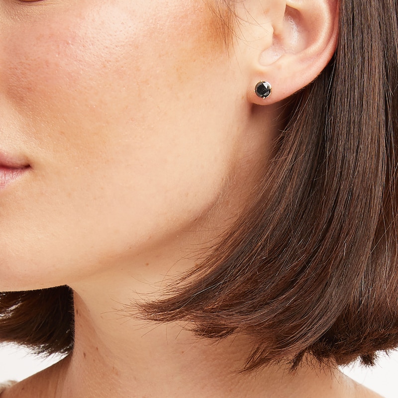 Main Image 5 of Round-cut Black Diamond Solitaire Stud Earrings 2 ct tw 10K Yellow Gold