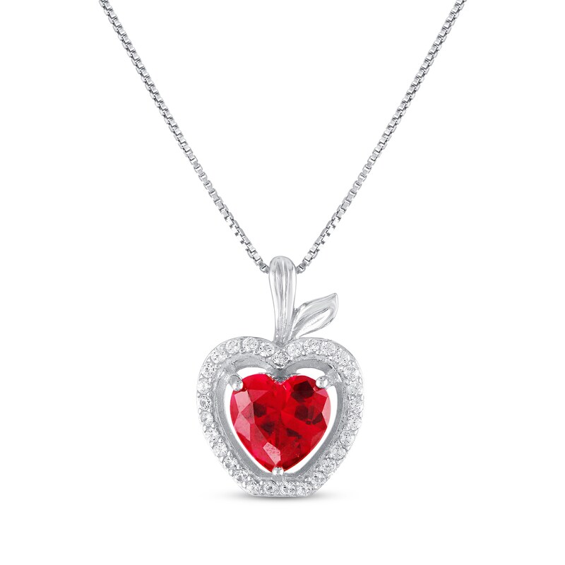 Lab-Created Ruby/White Lab-Created Sapphire Apple Necklace Sterling Silver 18"