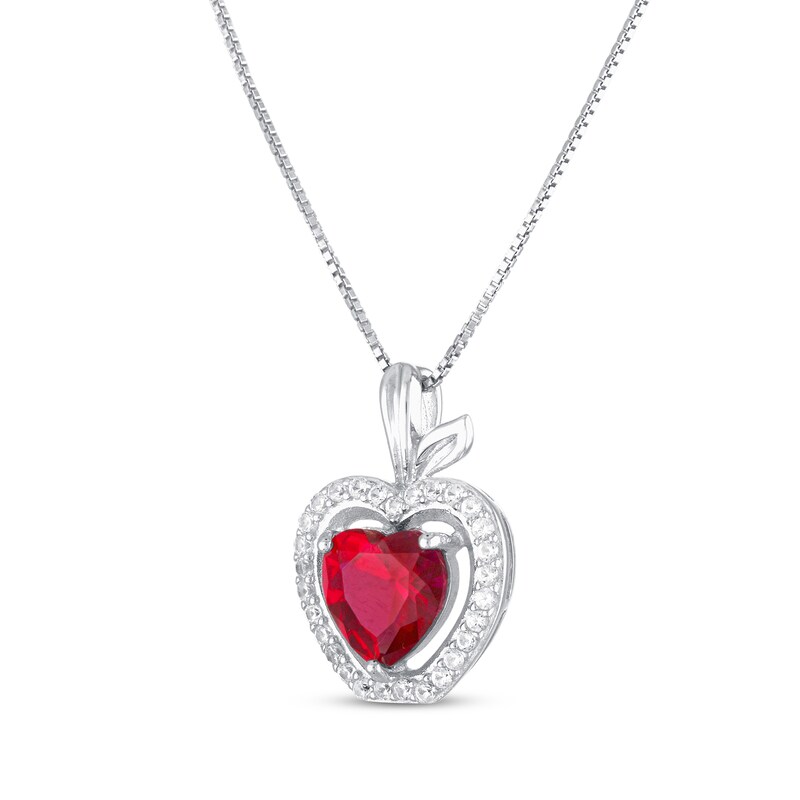 Lab-Created Ruby/White Lab-Created Sapphire Apple Necklace Sterling Silver 18"