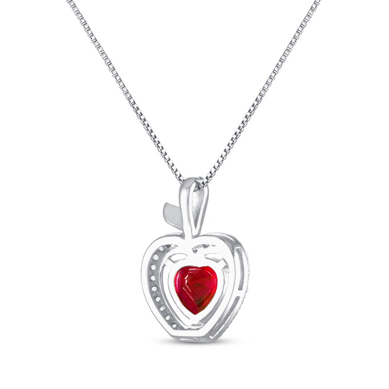 Lab-Created Ruby/White Lab-Created Sapphire Apple Necklace Sterling Silver 18"