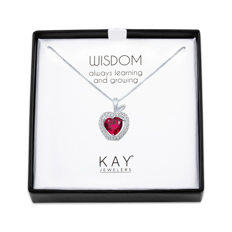 Lab-Created Ruby/White Lab-Created Sapphire Apple Necklace Sterling Silver 18"