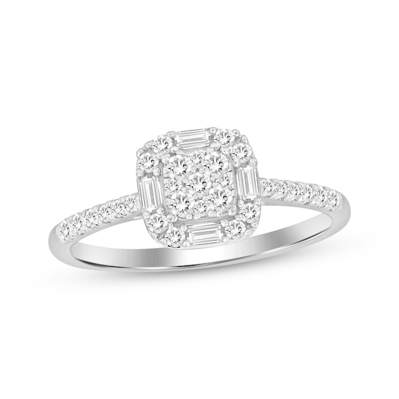 Baguette & Round-Cut Diamond Promise Ring 1/3 ct tw 10K White Gold