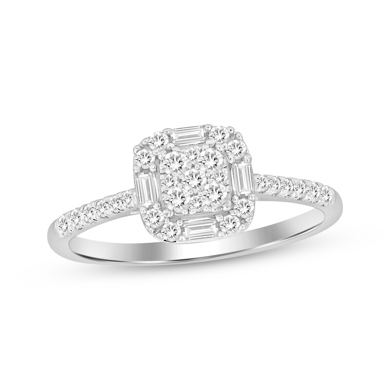 Baguette & Round-Cut Diamond Promise Ring 1/3 ct tw 10K White Gold