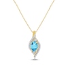 Thumbnail Image 1 of Oval-Cut Sky Blue Topaz & Diamond Swirl Necklace 1/15 ct tw 10K Yellow Gold 18"