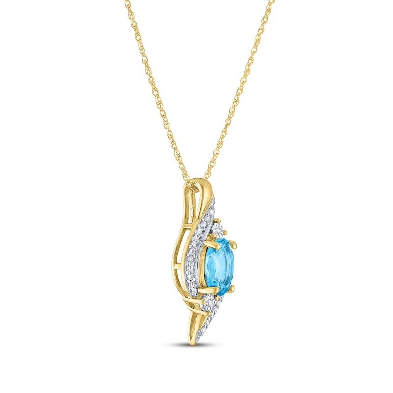 Main Image 2 of Oval-Cut Sky Blue Topaz & Diamond Swirl Necklace 1/15 ct tw 10K Yellow Gold 18"