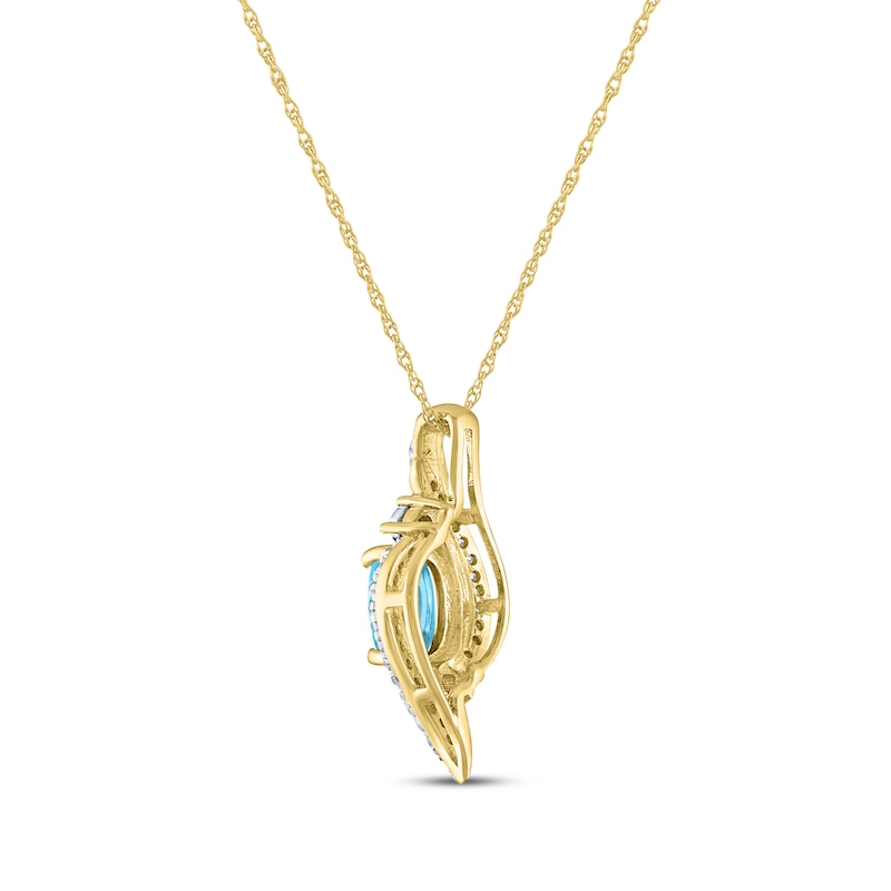 Main Image 3 of Oval-Cut Sky Blue Topaz & Diamond Swirl Necklace 1/15 ct tw 10K Yellow Gold 18"
