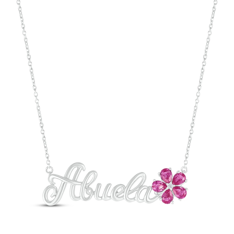 Main Image 1 of Pear-Shaped Lab-Created Ruby & White Lab-Created Sapphire "Abuela" Necklace Sterling Silver 18"