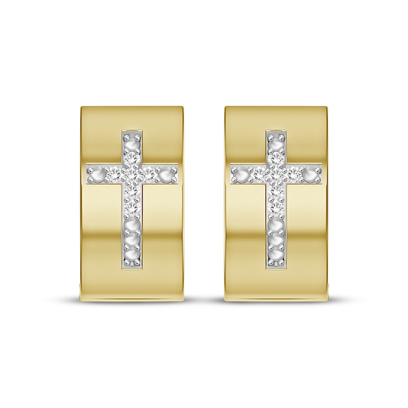 Diamond Cross Huggie Hoop Earrings 1/20 ct tw 10K Yellow Gold