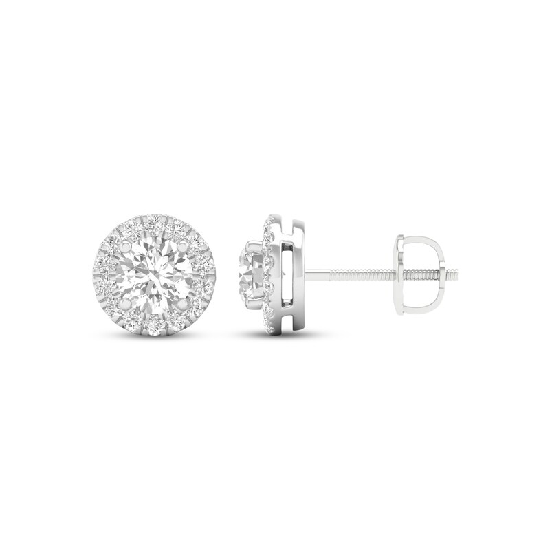 2CT Round-Cut Lab-Created Halo Screw Back Stud Earring 14k White Gold Finish