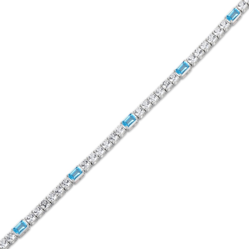 Main Image 2 of Emerald-Cut Swiss Blue Topaz & White Lab-Created Sapphire Bracelet Sterling Silver 7.25"