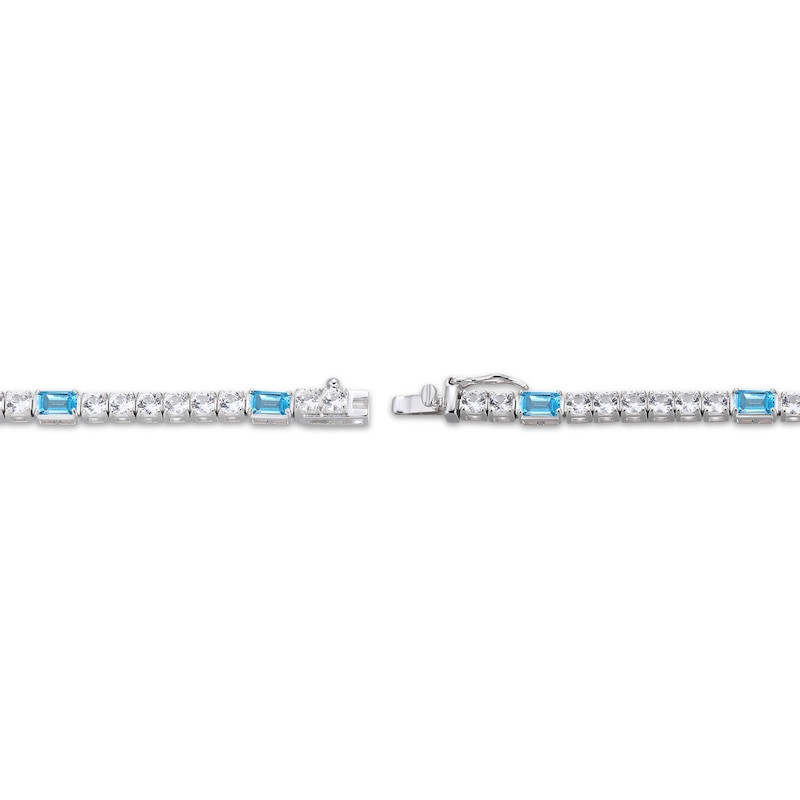 Main Image 3 of Emerald-Cut Swiss Blue Topaz & White Lab-Created Sapphire Bracelet Sterling Silver 7.25"