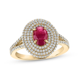 Greenland Rubies Collection Oval-Cut Natural Ruby & Lab-Grown Diamond Ring 5/8 ct tw 14K Yellow Gold