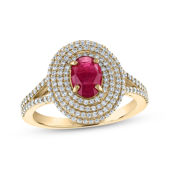 Greenland Rubies Collection Oval-Cut Natural Ruby & Lab-Grown Diamond Ring 5/8 ct tw 14K Yellow Gold