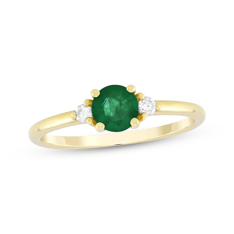 Main Image 1 of Natural Emerald & Diamond Ring 1/15 ct tw 10K Yellow Gold