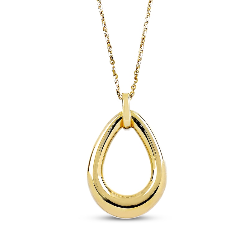 Main Image 1 of Puff Open Teardrop Necklace 14K Yellow Gold 18"