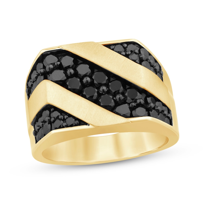 Main Image 1 of Men's Black Diamond Diagonal Stripe Ring 2-1/4 ct tw 10K Yellow Gold