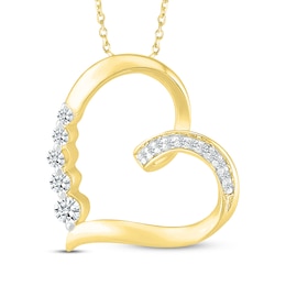 Diamond Tilted Heart Necklace 1/8 ct tw 10K Yellow Gold 18"