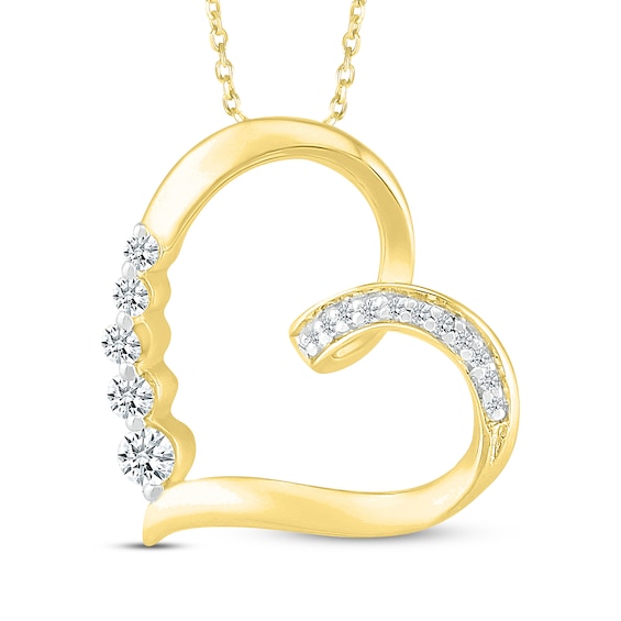 Diamond Tilted Heart Necklace 1/8 ct tw 10K Yellow Gold 18"