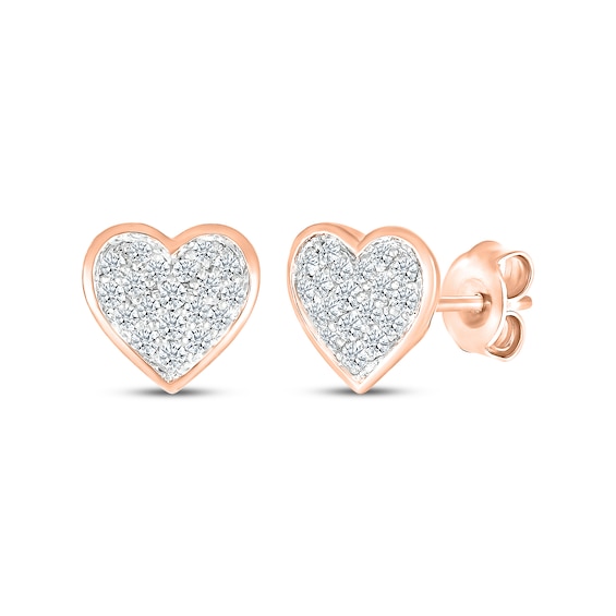 Multi-Diamond Center Heart Stud Earrings 1/3 ct tw 10K Rose Gold