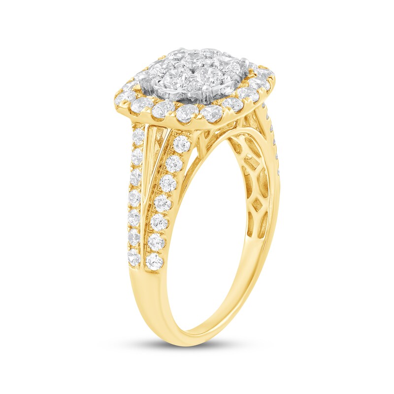 Main Image 2 of Adore Multi-Diamond Cushion Halo Engagement Ring 1-3/8 ct tw 10K Two-Tone Gold