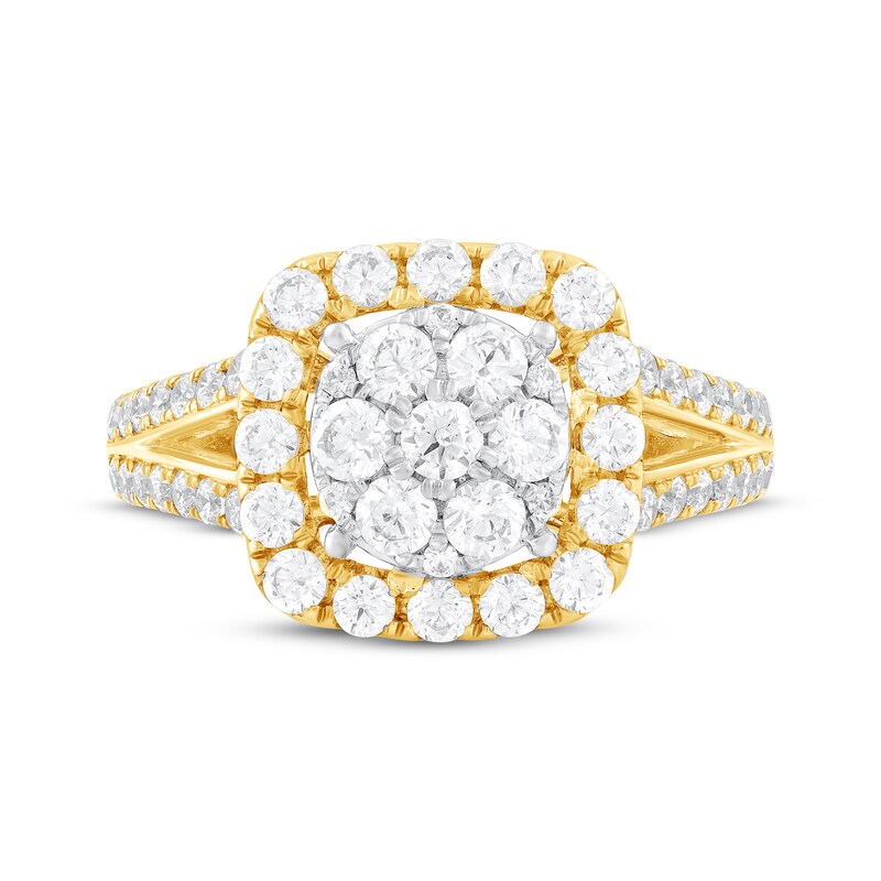 Main Image 3 of Adore Multi-Diamond Cushion Halo Engagement Ring 1-3/8 ct tw 10K Two-Tone Gold