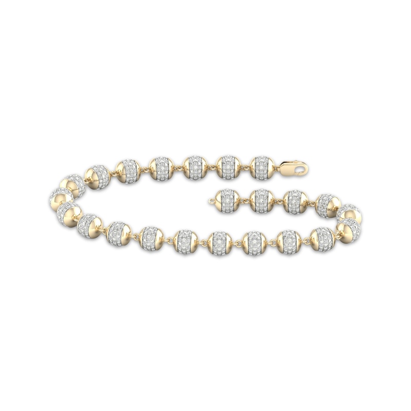 Main Image 1 of Men's Diamond Ball Bead Bracelet 2 ct tw 10K Yellow Gold 8.5"