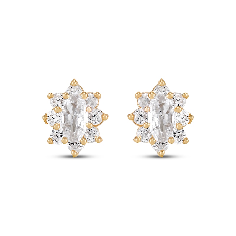 Main Image 2 of Children's Oval-Cut Cubic Zirconia Halo Stud Earrings 14K Yellow Gold