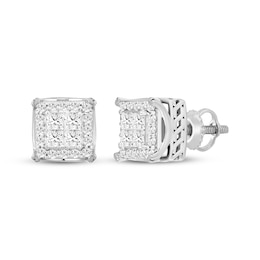 Men's KAY Lab-Grown Diamonds Square-Cut Quad Stud Earrings 1 ct tw 10K White Gold